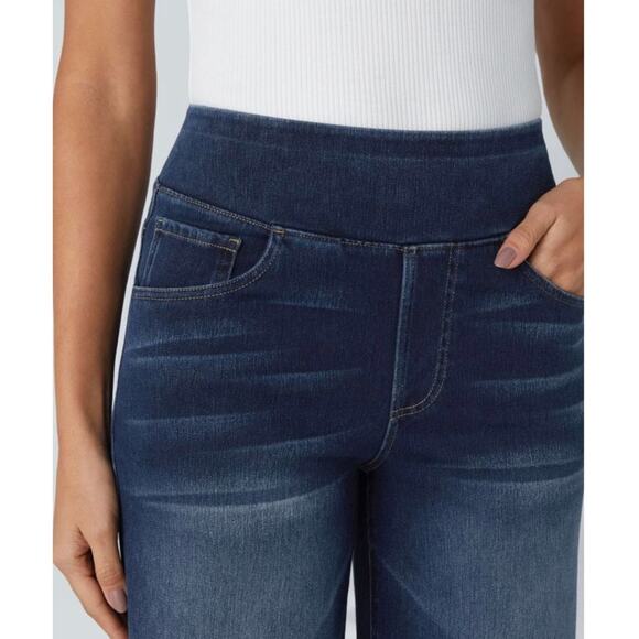 Halara Flex Size 2X High Waisted Wide Leg Pull On Casual Jeans Bright Blue Denim - Picture 3 of 11